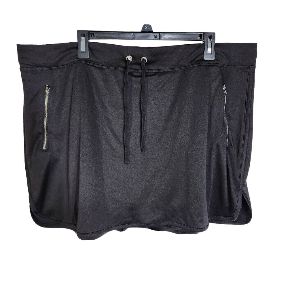Exertek Womens Skorts Sz 3X Black Built In Shorts Pull On Drawstring Zip Pockets